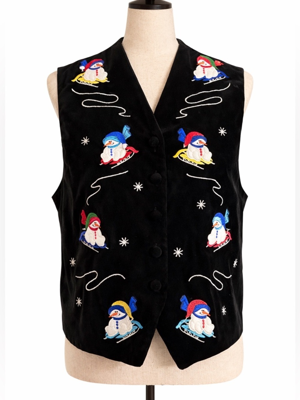 Black velvet GrandmaCore snowman waistcoat, vest, ugly sweater-LP